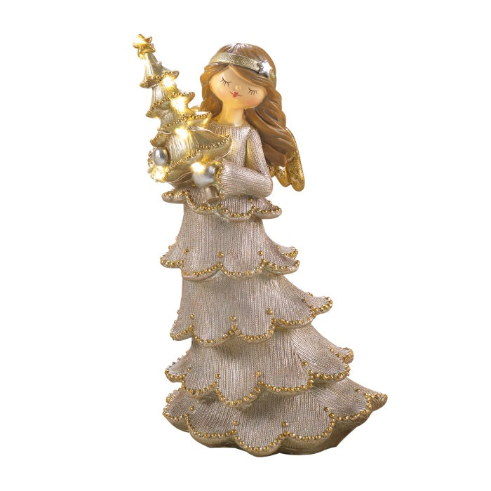 Angelo di Natale Mascagni Casa in resina con luci LED 23 cm