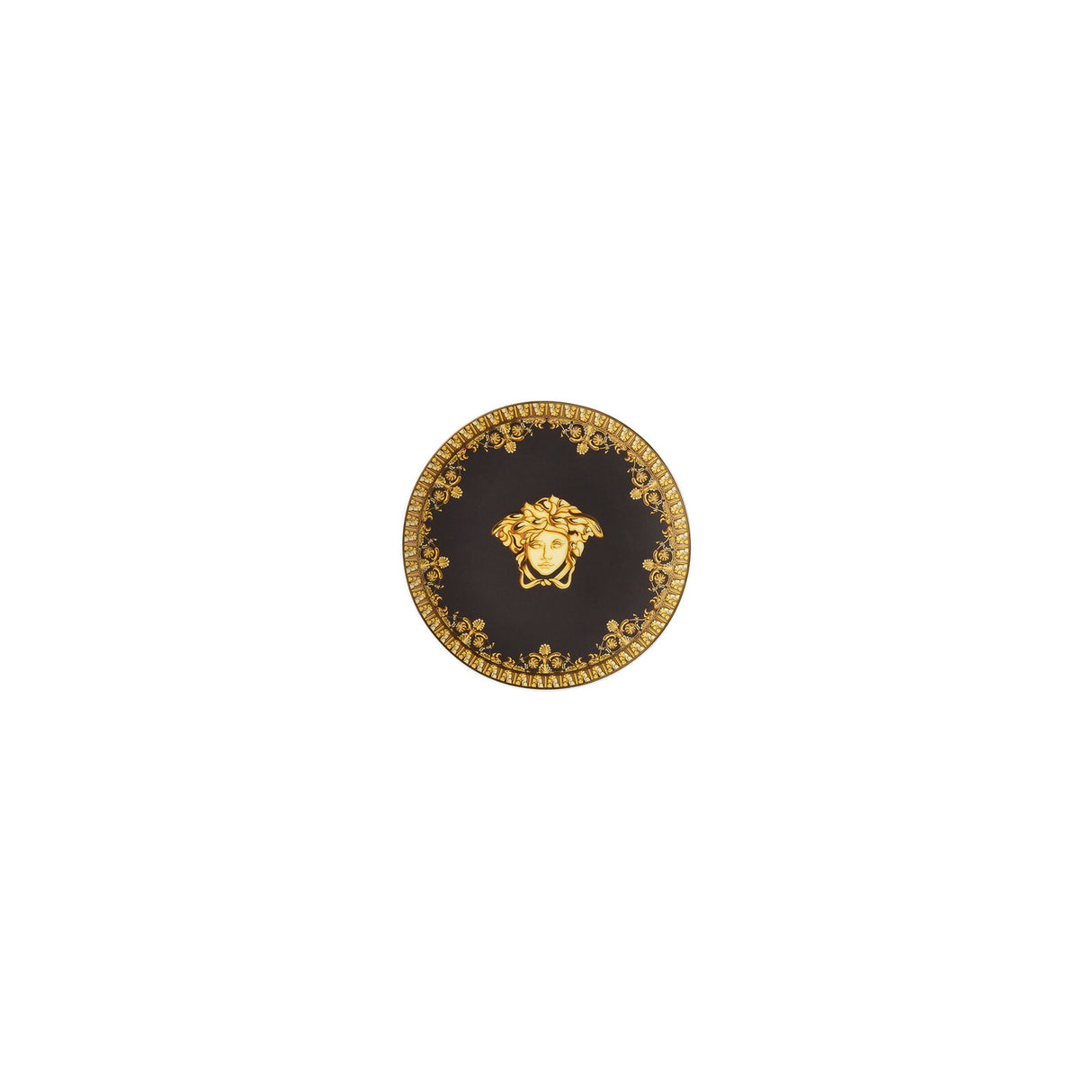 Piattino I Love Baroque Versace in porcellana nera e oro 10 cm