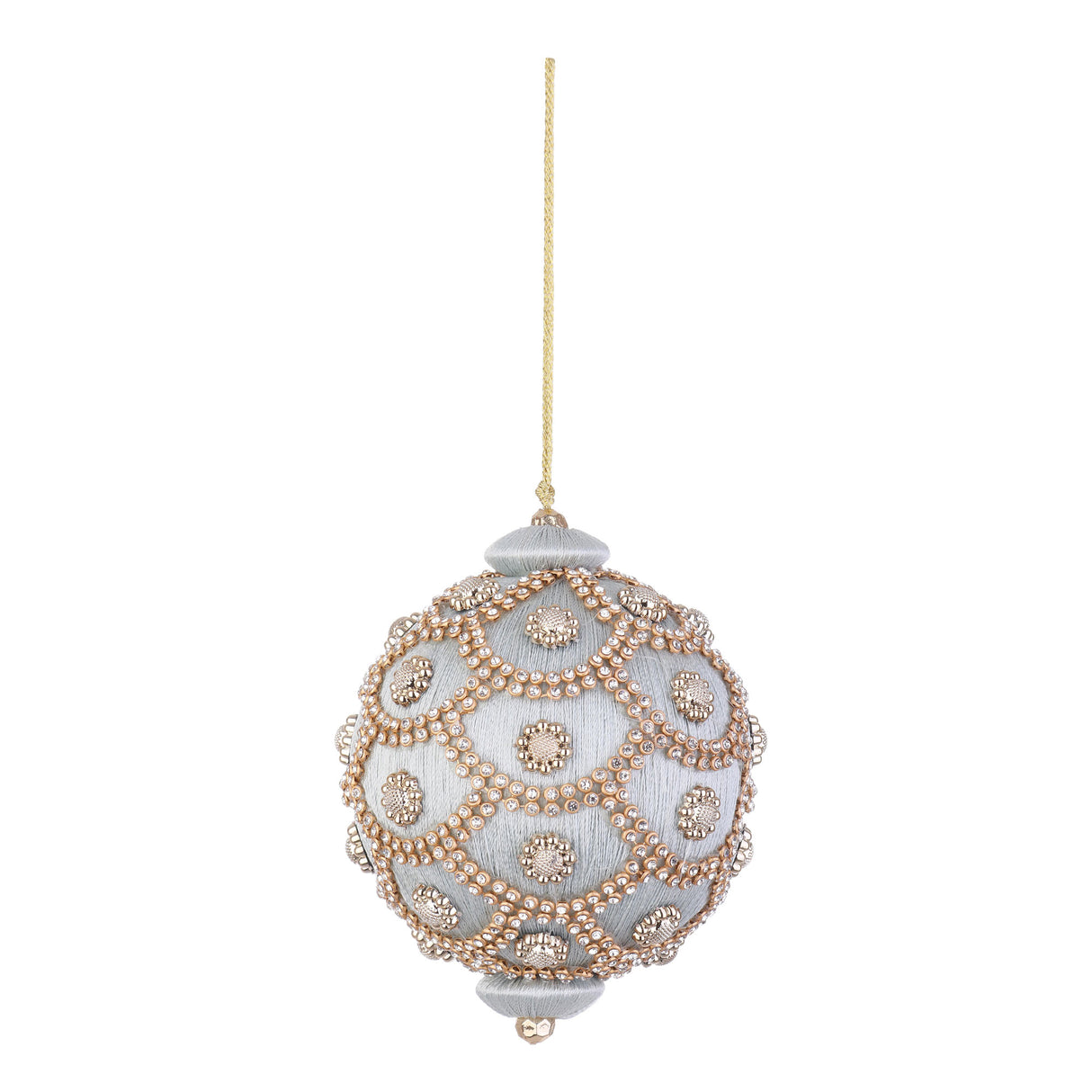 Sfera di Natale Bizzotto in stoffa azzurro polvere con brillanti 10 cm