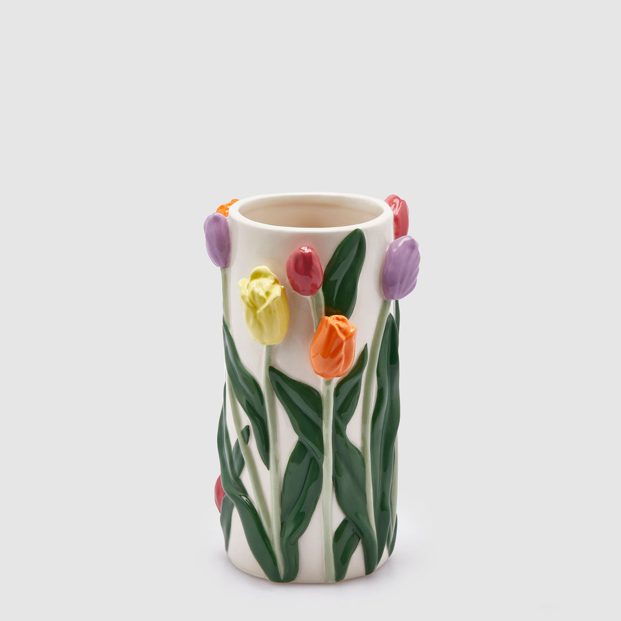 Vaso Tulipani EDG in ceramica con decorazione floreale in rilievo 23 cm