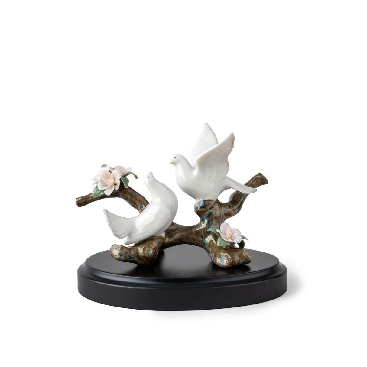 Scultura Colombe su Ciliegio Lladrò in porcellana decorata 11x14 cm