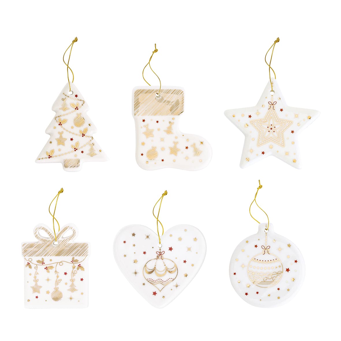 Set 4 pendagli natalizi Easy Life in porcellana decorata 7 cm