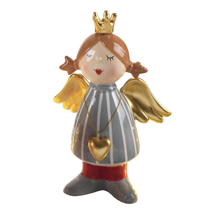 Angelo di Natale Mascagni Casa in ceramica con ali e cuore dorati 19,5 cm