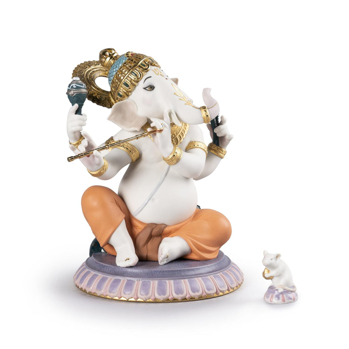 Statuina Ganesha con Bansuri Lladrò in porcellana 23x19 cm