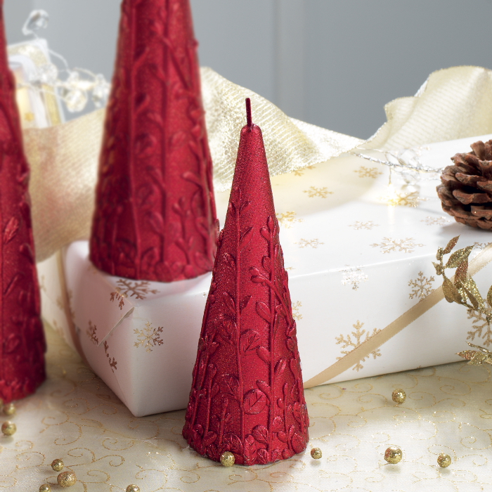 Candela cono Mascagni Casa decorata in rilievo colore rosso 15 cm