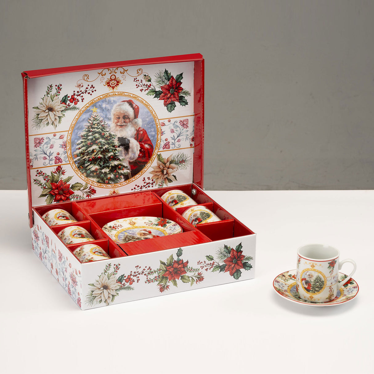 Set 6 tazzine caffè Noel in porcellana con decori natalizi dorati 80ml