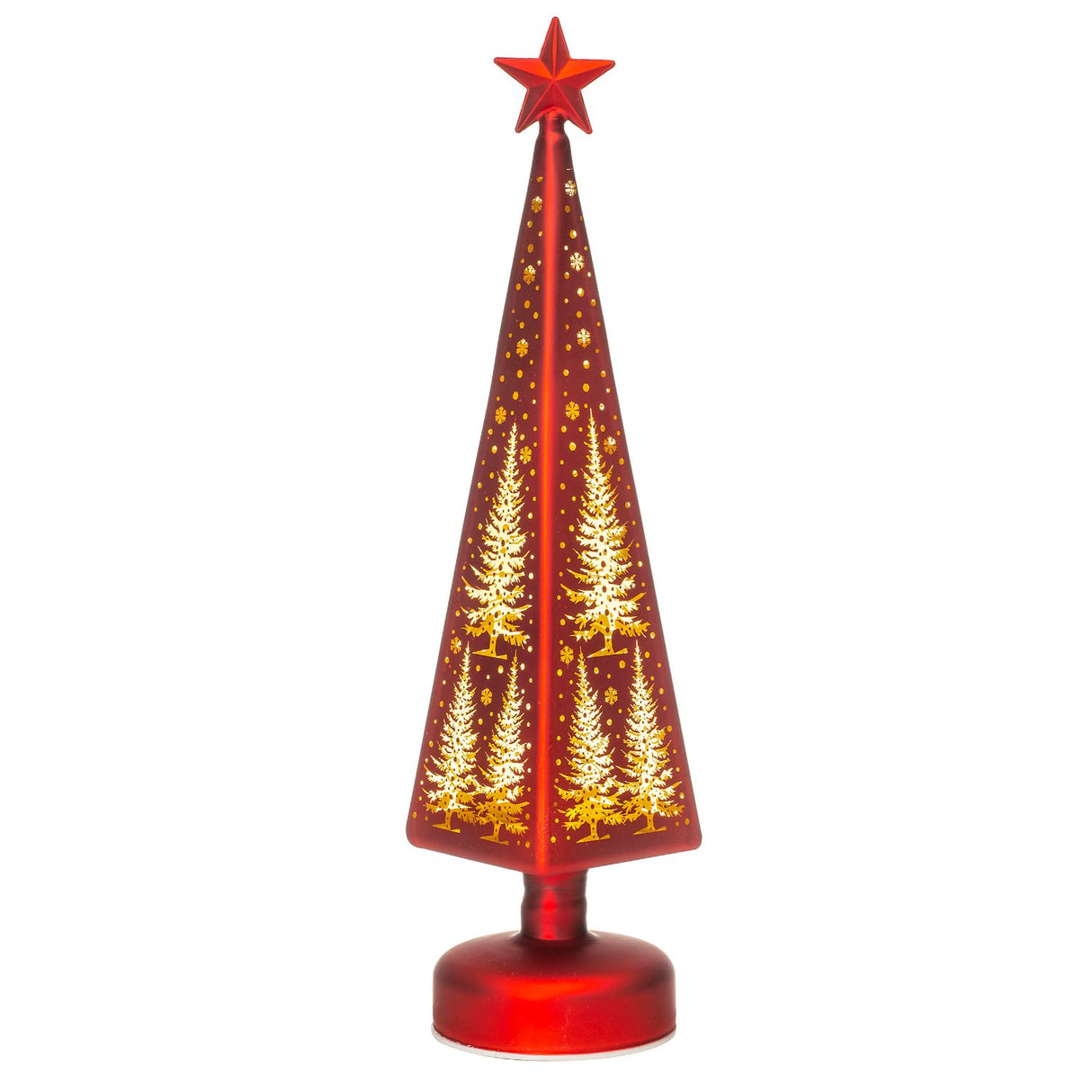 Albero di Natale Noel in vetro rosso con luci LED altezza 37 cm