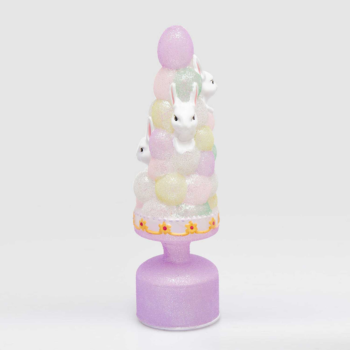 Albero Twist EDG in vetro viola con coniglietti e luci LED 33 cm