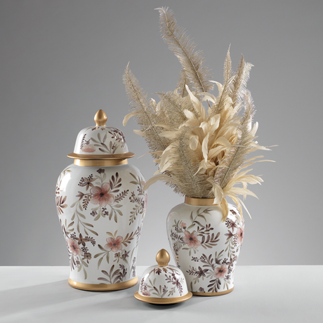 Potiche con coperchio Mascagni Casa in ceramica decorata a fiori 35,5 cm