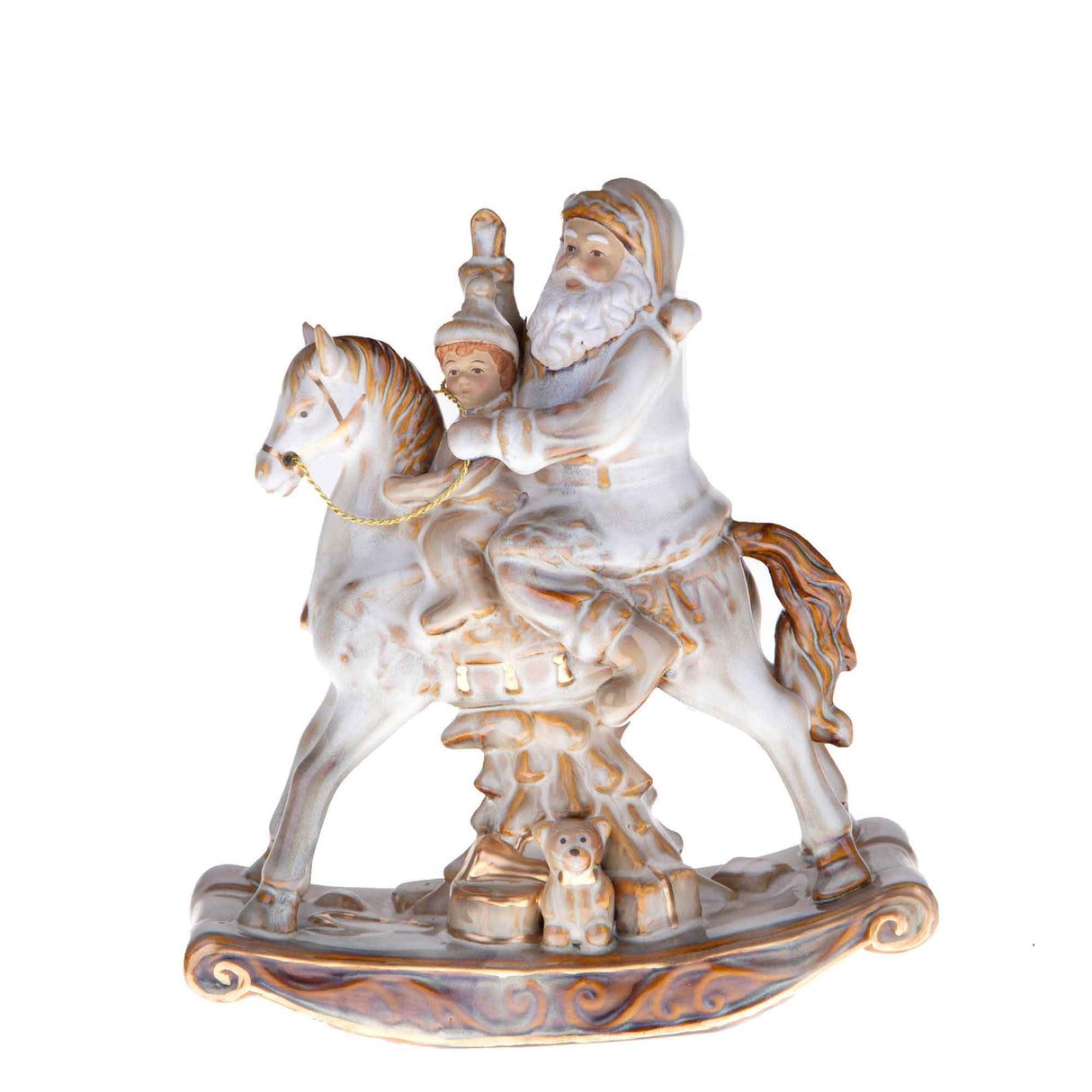 Babbo Natale su cavallo a dondolo Bianchi Dino in porcellana 22 cm