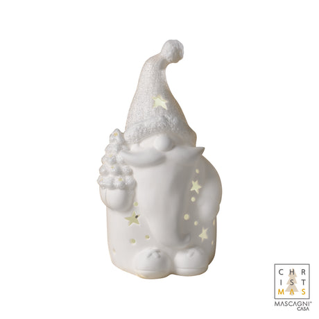 Statuina Babbo Natale LED Mascagni Casa in ceramica bianca 15,5 cm