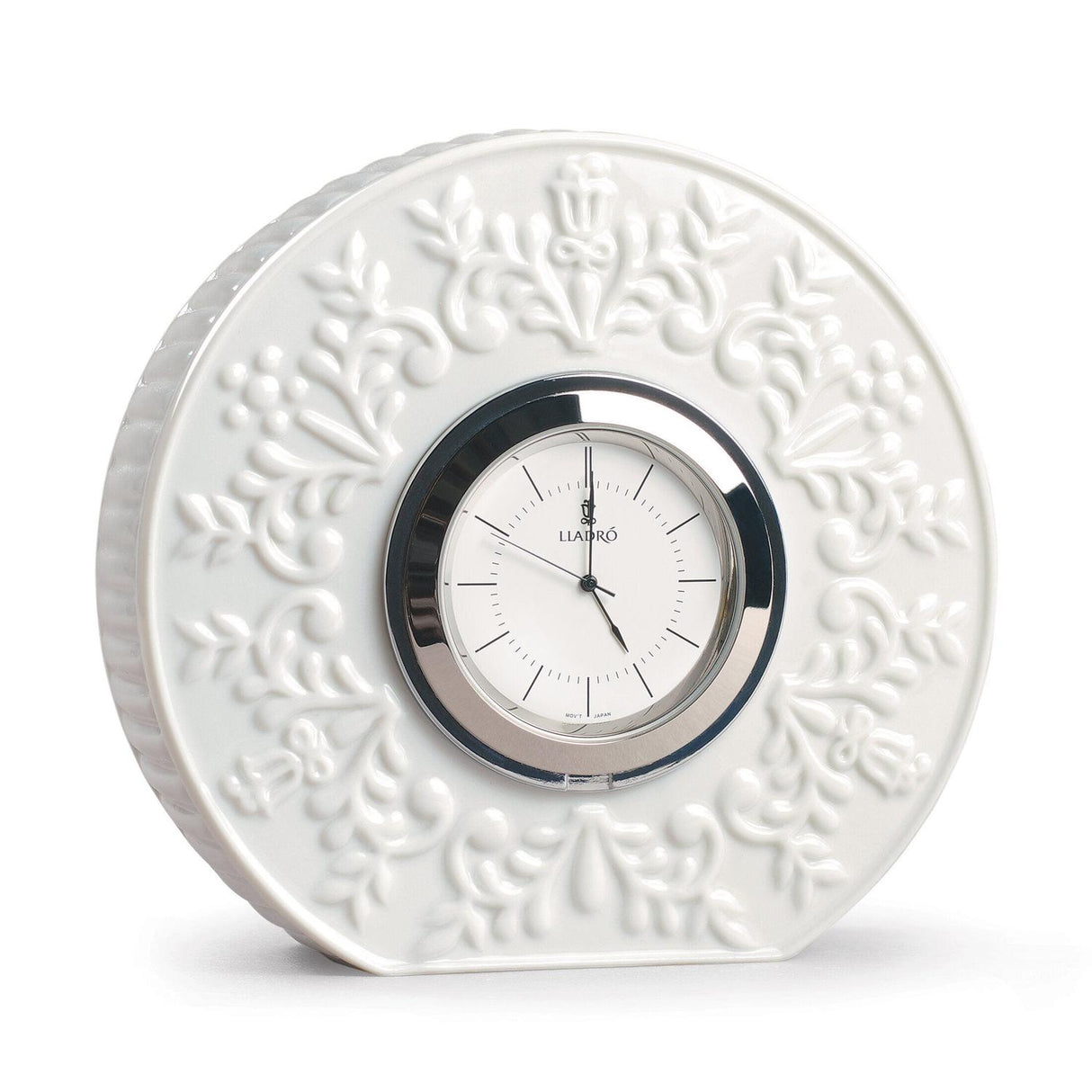 Orologio da tavolo Lladrò in porcellana con decoro floreale 10x11 cm