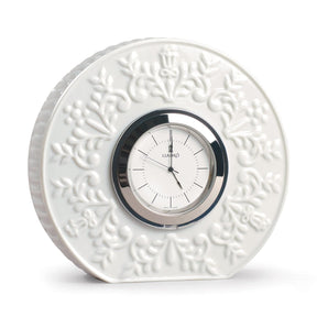 Orologio da tavolo Lladrò in porcellana con decoro floreale 10x11 cm