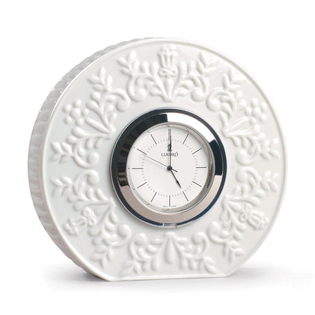Orologio da tavolo Lladrò in porcellana con decoro floreale 10x11 cm