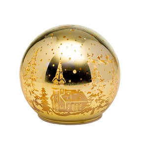 Sfera natalizia luminosa Noel in vetro con paesaggio innevato 9 cm
