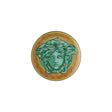 Piattino Amplified Versace in porcellana con medusa verde e bordo oro 17 cm