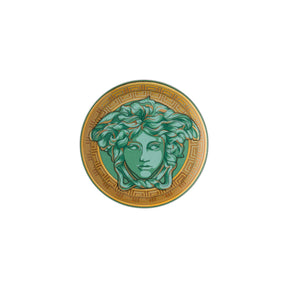 Piattino Amplified Versace in porcellana con medusa verde e bordo oro 17 cm