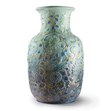 Vaso Peonie Lladrò in porcellana lucida con decori in lustro oro 42 cm