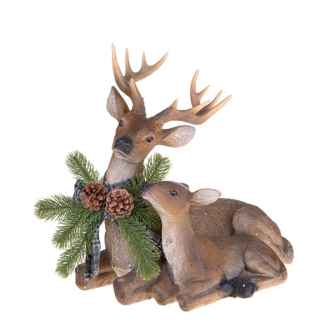 Decorazione Renna con Cucciolo Bianchi Dino in resina 41x42,5 cm