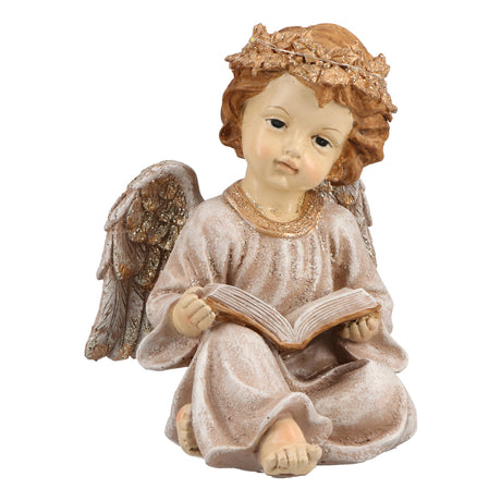 Angelo Putto con Libro Timstor in resina con LED altezza 17 cm