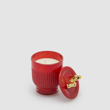 Candela profumata natalizia EDG in ceramica rossa con fiocco 11x7 cm