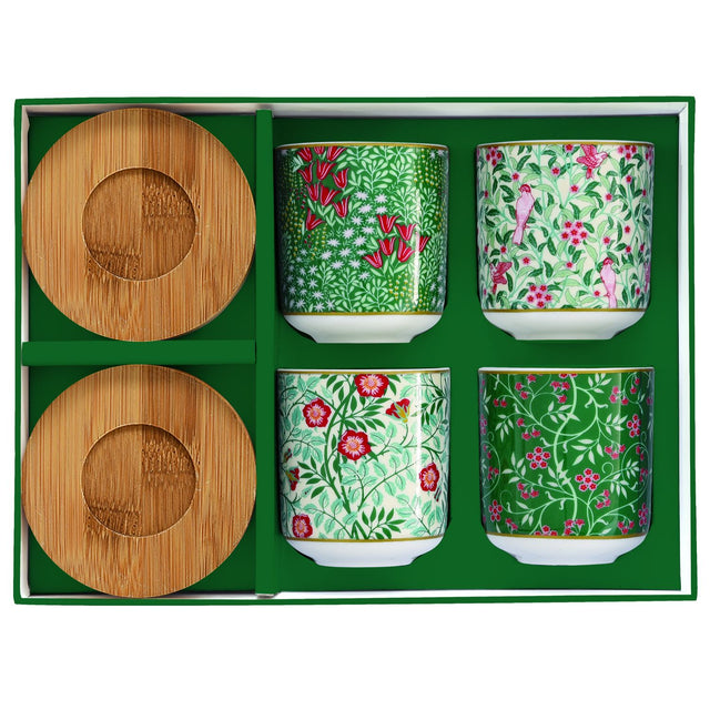 Set 4 tazze caffè Easy Life in porcellana decorata e bamboo 110 ml