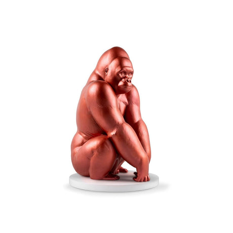 Scultura Gorilla Lladrò in porcellana rosso metallizzato 37x23 cm
