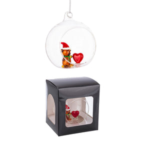 Sfera natalizia Bizzotto in vetro con orsetto Teddy e cuore 8 cm