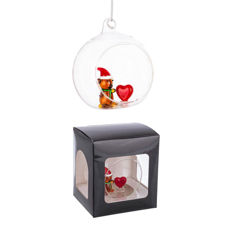 Sfera natalizia Bizzotto in vetro con orsetto Teddy e cuore 8 cm