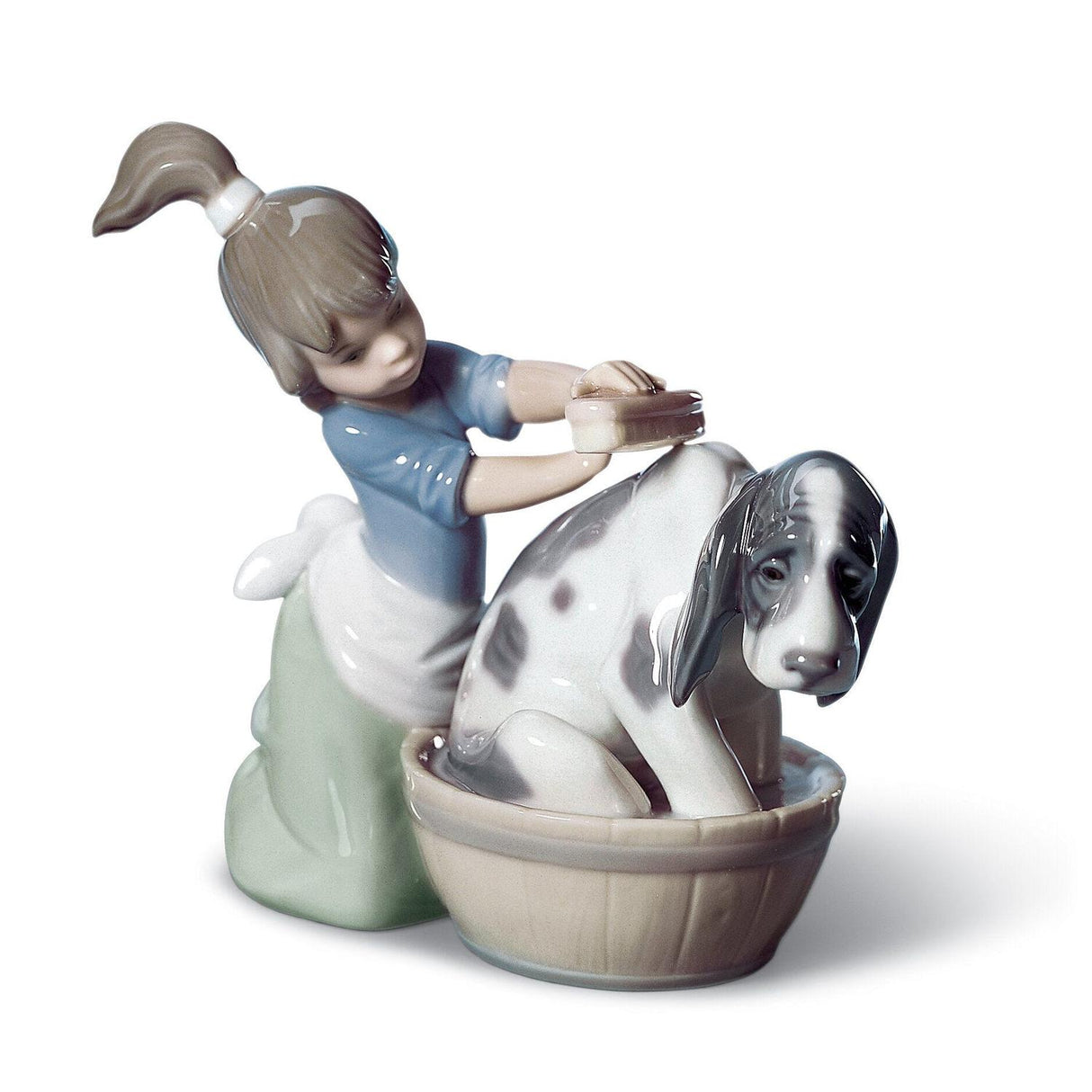 Statuetta Il Bagno Del Cane Lladrò in porcellana lucida 12x14 cm