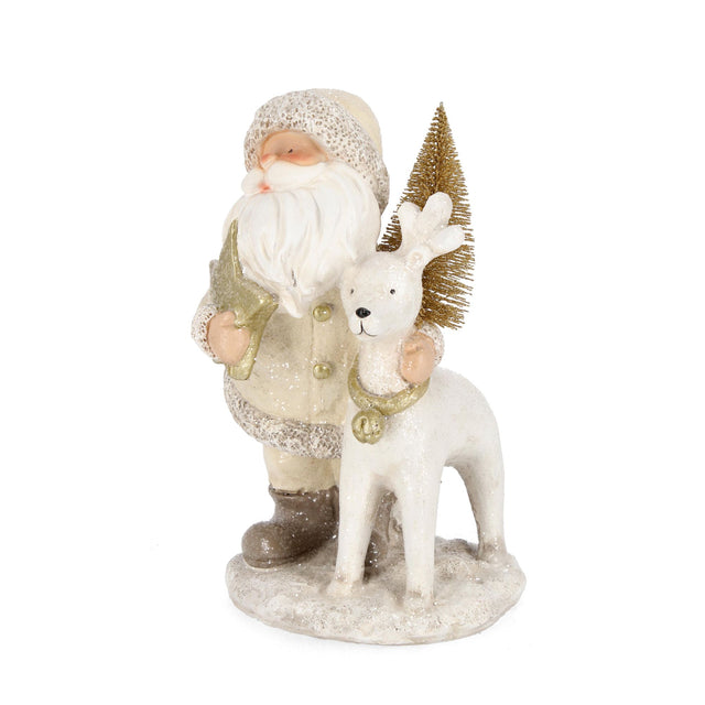 Statuina Babbo Natale con renna Bizzotto in poliresina bianco oro 25 cm