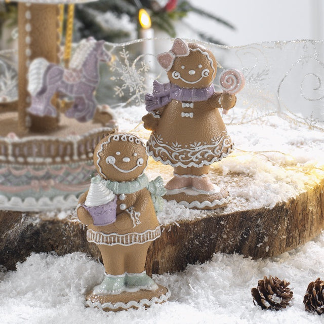 Set 2 statuine bambini Pan di Zenzero Mascagni Casa in resina 11 cm