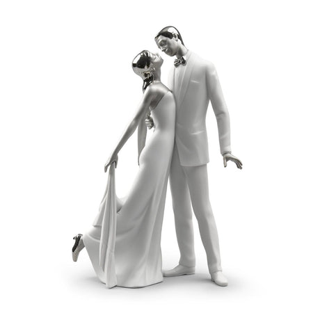 Statuina Coppia Felice Anniversario Lladrò porcellana bianca e dettagli argento