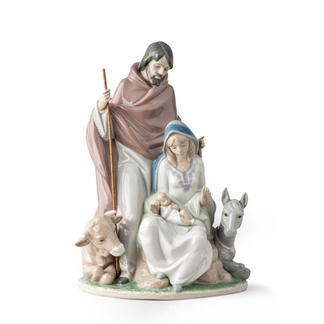 Statuina Sacra Famiglia Lladrò in porcellana lucida colori pastello 38x26 cm