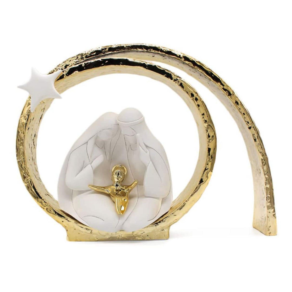 Statuina Sacra Famiglia Bongelli Preziosi in marmorino bianco e oro 15 cm
