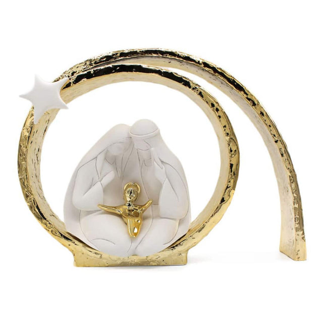 Statuina Sacra Famiglia Bongelli Preziosi in marmorino bianco e oro 15 cm