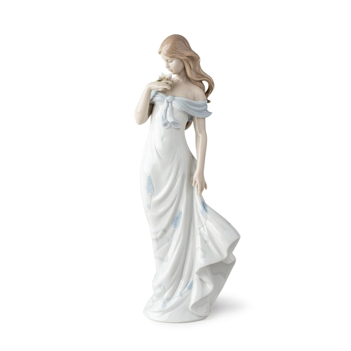 Statuina Donna Il Sussurro dei Fiori Lladrò in porcellana lucida 37x14 cm