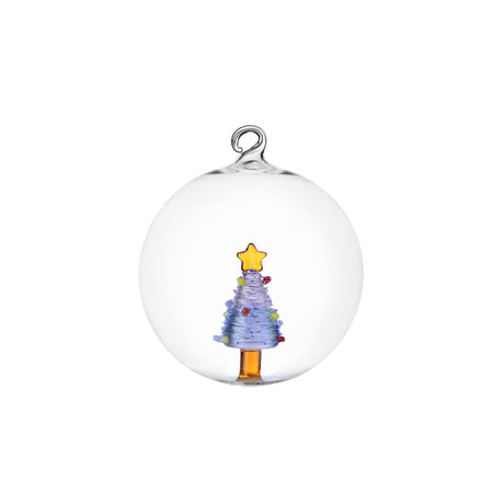 Pallina albero di Natale Ichendorf in vetro borosilicato con albero blu 8 cm