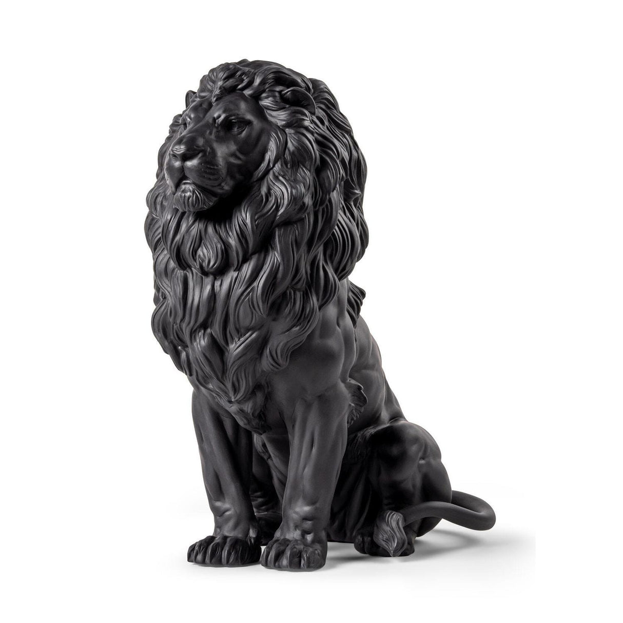 Scultura Leone Maestoso Lladrò in porcellana nera opaca 43x25 cm