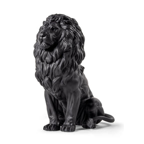 Scultura Leone Maestoso Lladrò in porcellana nera opaca 43x25 cm