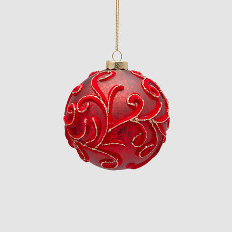 Pallina di Natale EDG in vetro e velluto rosso decorata 10 cm
