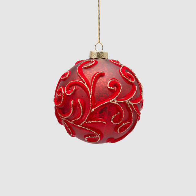 Pallina di Natale EDG in vetro e velluto rosso decorata 10 cm
