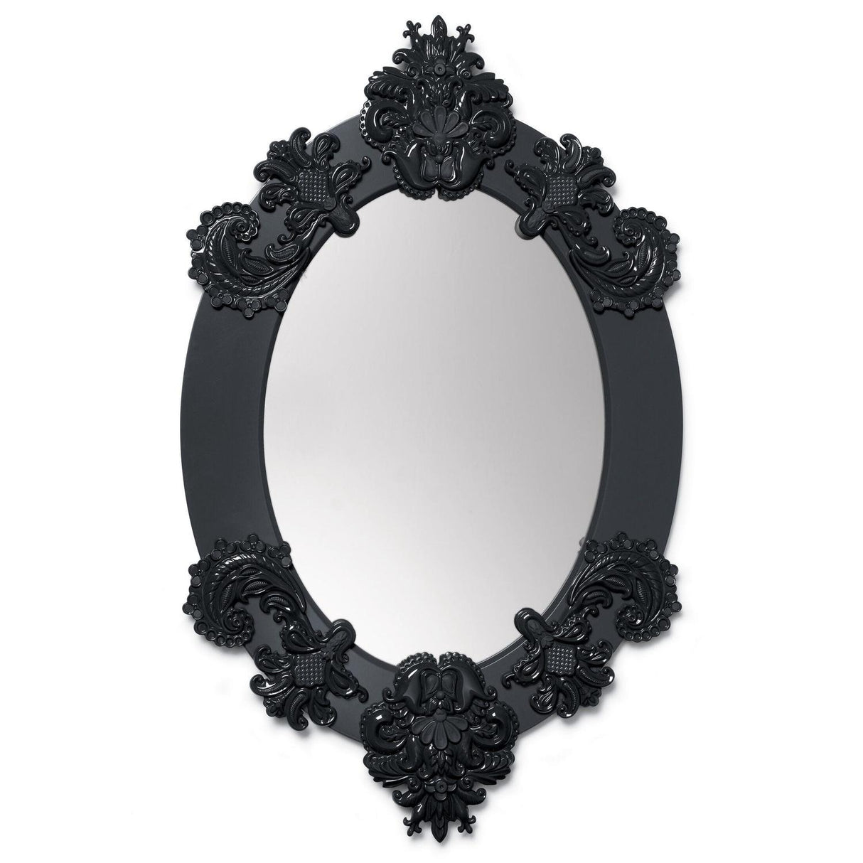 Specchio da parete ovale Lladrò in porcellana colore nero 93x58 cm