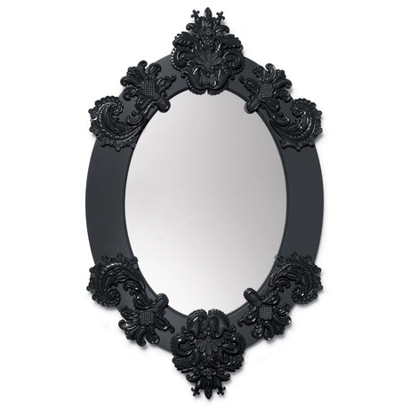 Specchio da parete ovale Lladrò in porcellana colore nero 93x58 cm