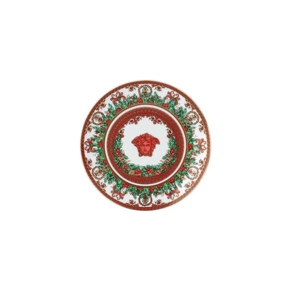 Piatto Natale Love Baroque Versace in porcellana decoro rosso 17 cm