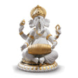 Statuina Ganesha con Mridangam Lladrò in porcellana dettagli oro 23x18 cm