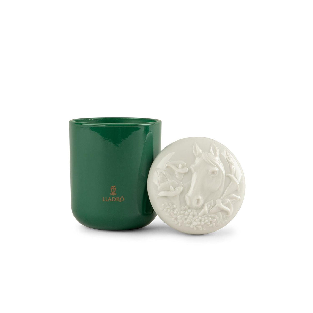 Candela profumata Cavallo Lladrò in porcellana bianca e cristallo 12x8 cm