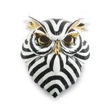 Maschera Gufo Lladrò in porcellana decoro oro e nero 35x32 cm