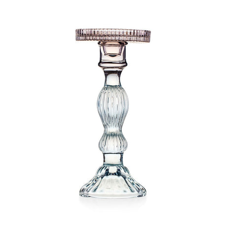 Candeliere Atena Emò Italia in vetro celeste lavorato 22 cm
