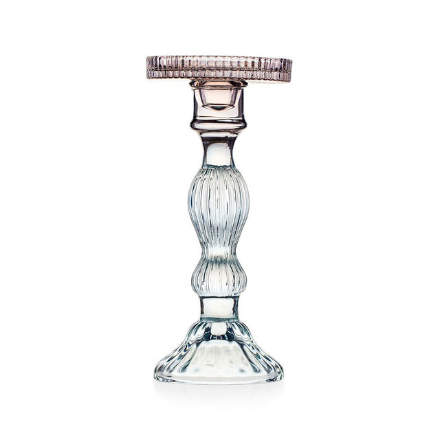 Candeliere Atena Emò Italia in vetro celeste lavorato 22 cm